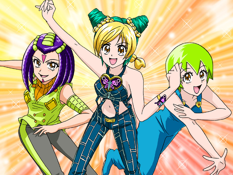 kujo jolyne, foo fighters, and ermes costello (precure and 3 more) drawn by nozomi_uni