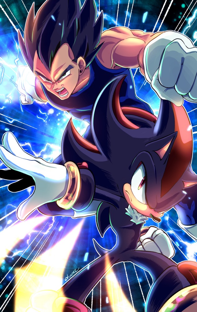 vegeta and shadow the hedgehog (dragon ball and 2 more) drawn by tondamanuke