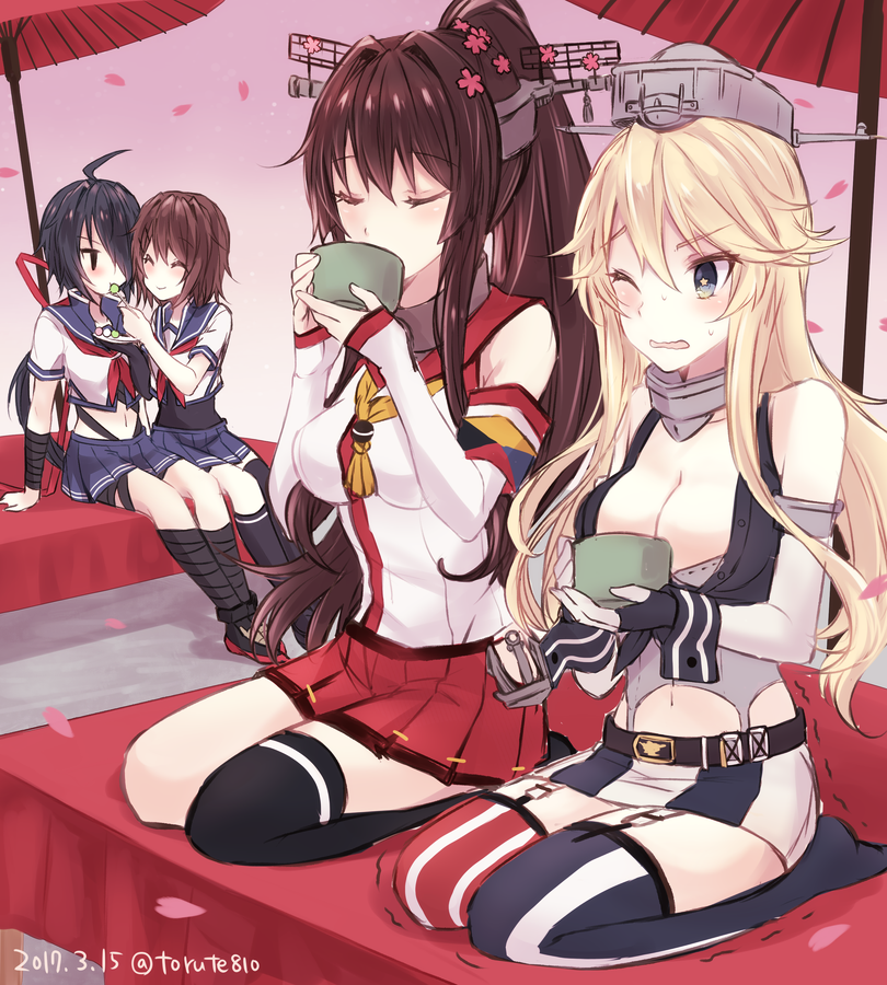 yamato, iowa, furutaka, and kako (kantai collection) drawn by kabocha_torute