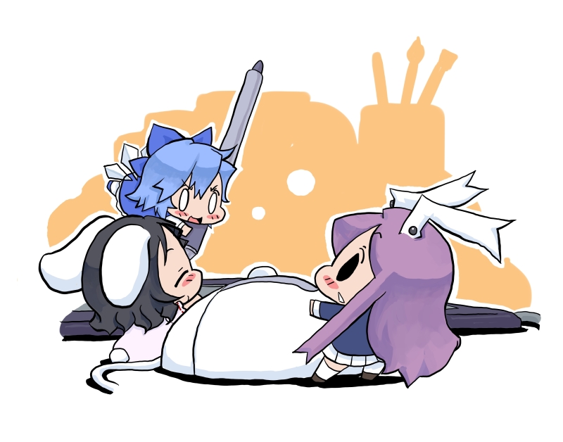 cirno, reisen udongein inaba, and inaba tewi (touhou) drawn by baku_taso