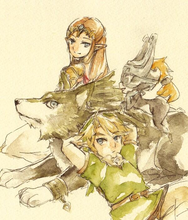 link, princess zelda, midna, and wolf link (the legend of zelda and 1 more) drawn by umehatsuzuki