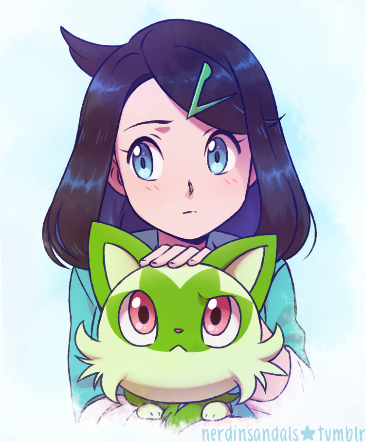 sprigatito and liko (pokemon and 1 more) drawn by laura_jimenez