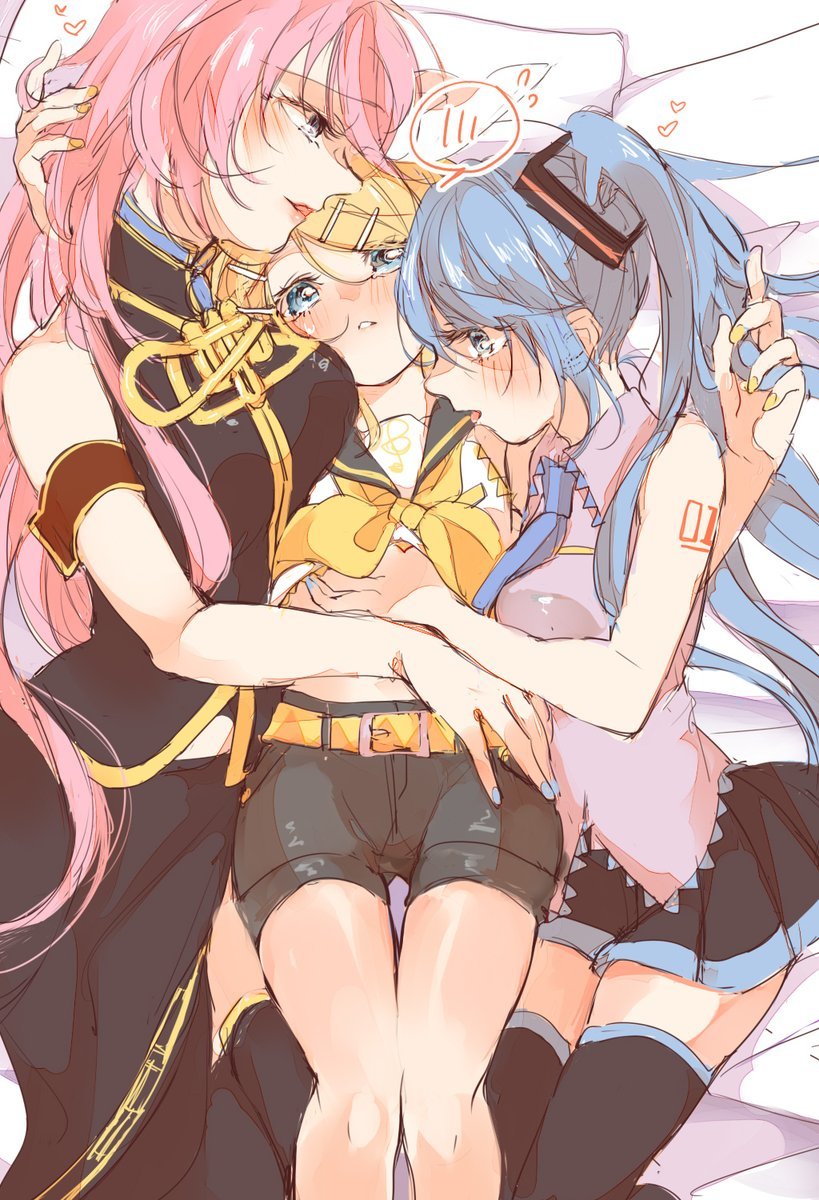hatsune miku, kagamine rin, and megurine luka (vocaloid) drawn by mimi_mine