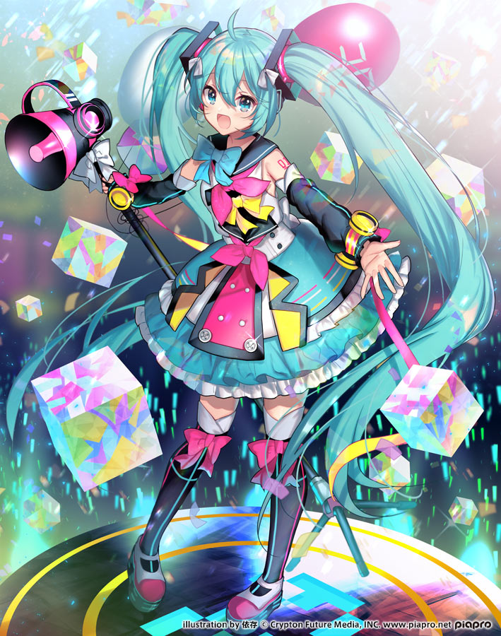 hatsune miku and magical mirai miku (vocaloid and 1 more) drawn by itamidome