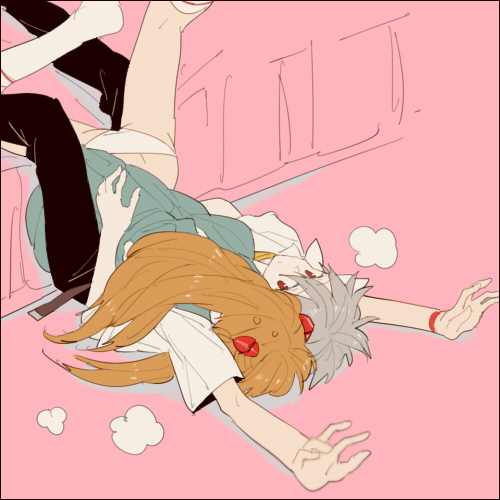 souryuu asuka langley and nagisa kaworu (neon genesis evangelion) drawn by 0930erina