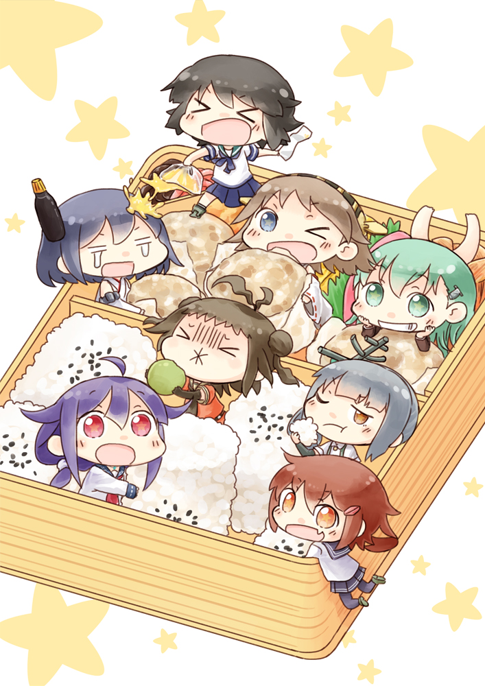 ikazuchi, suzuya, yamashiro, kasumi, hiei, and 3 more (kantai collection) drawn by hinata_yuu