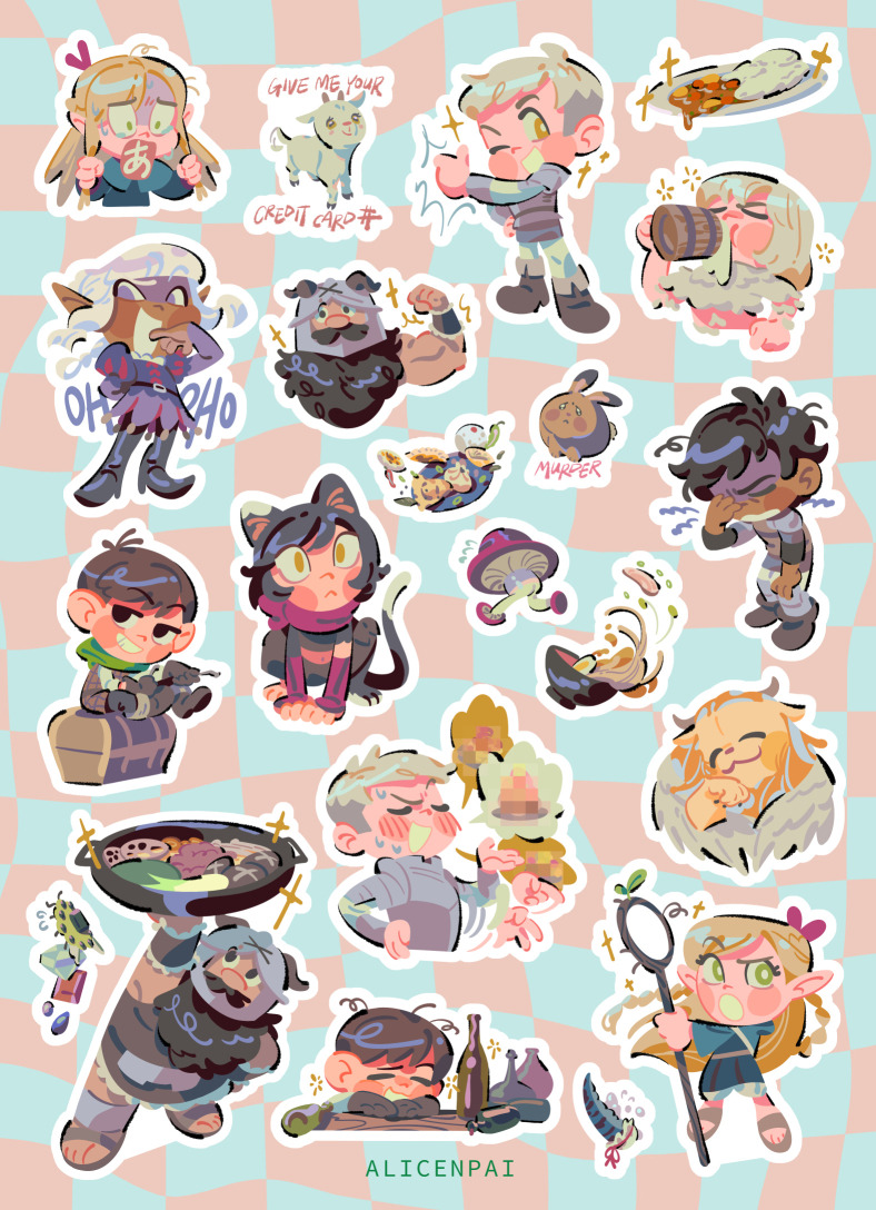 marcille donato, falin touden, laios touden, senshi, kabru, and 5 more (dungeon meshi) drawn by alice_(alicenpai)