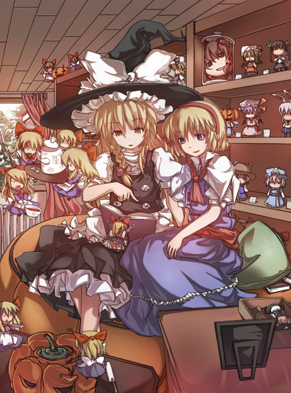 hakurei reimu, kirisame marisa, remilia scarlet, flandre scarlet, alice margatroid, and 8 more (touhou and 2 more) drawn by dizzy_(artist)