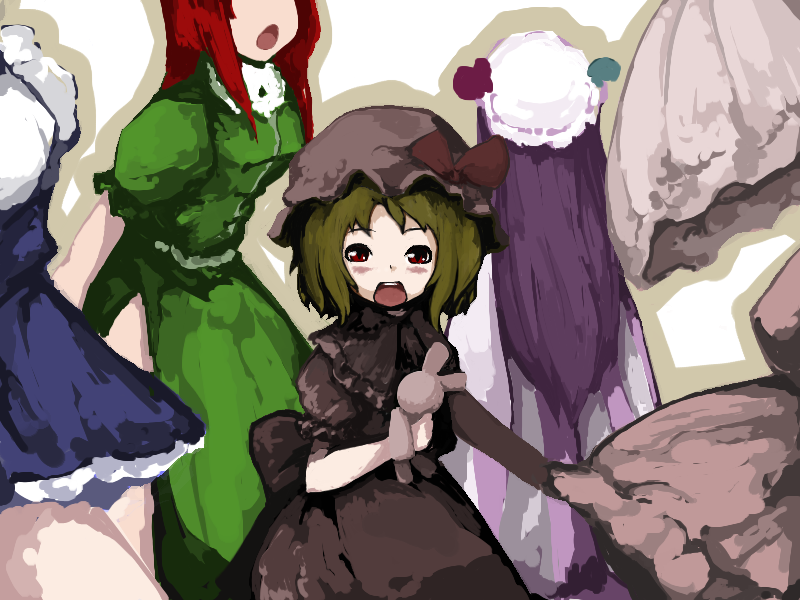 remilia scarlet, flandre scarlet, izayoi sakuya, patchouli knowledge, and hong meiling (touhou) drawn by laboto