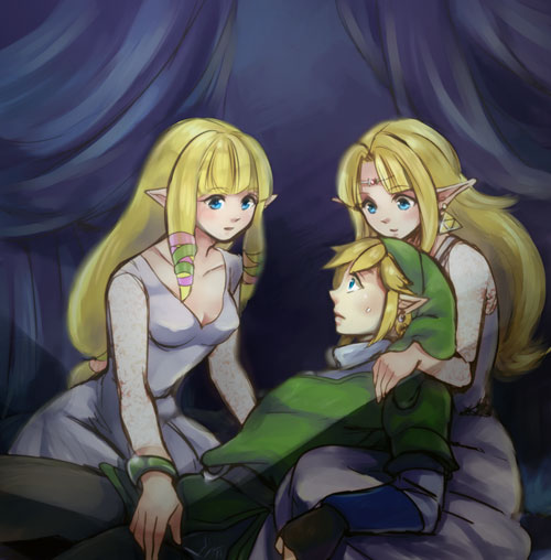 link and princess zelda (the legend of zelda and 2 more) drawn by suzuno_(kazahanasu)