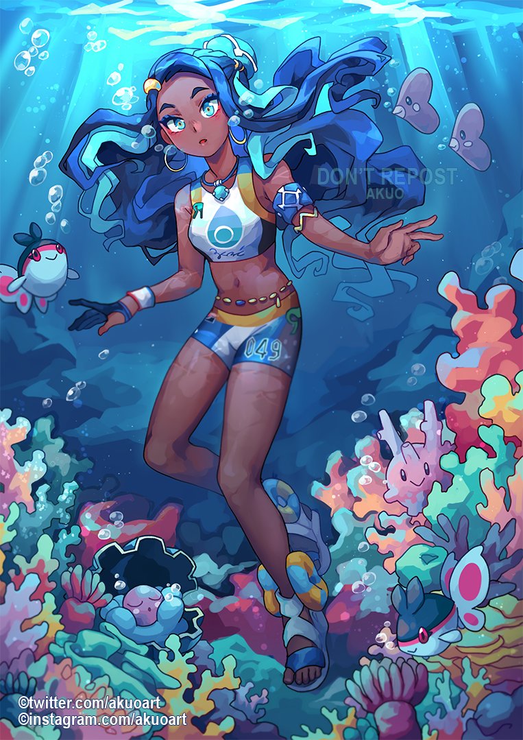 nessa, luvdisc, corsola, finneon, and clamperl (pokemon and 1 more) drawn by akuo