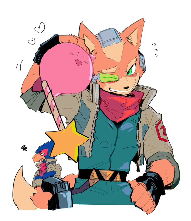 kirby, fox mccloud, and falco lombardi (kirby and 3 more) drawn by kokusoji