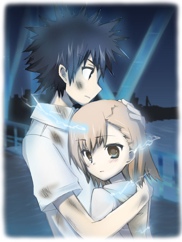 misaka mikoto and kamijou touma (toaru majutsu no index and 1 more) drawn by mishima_kurone