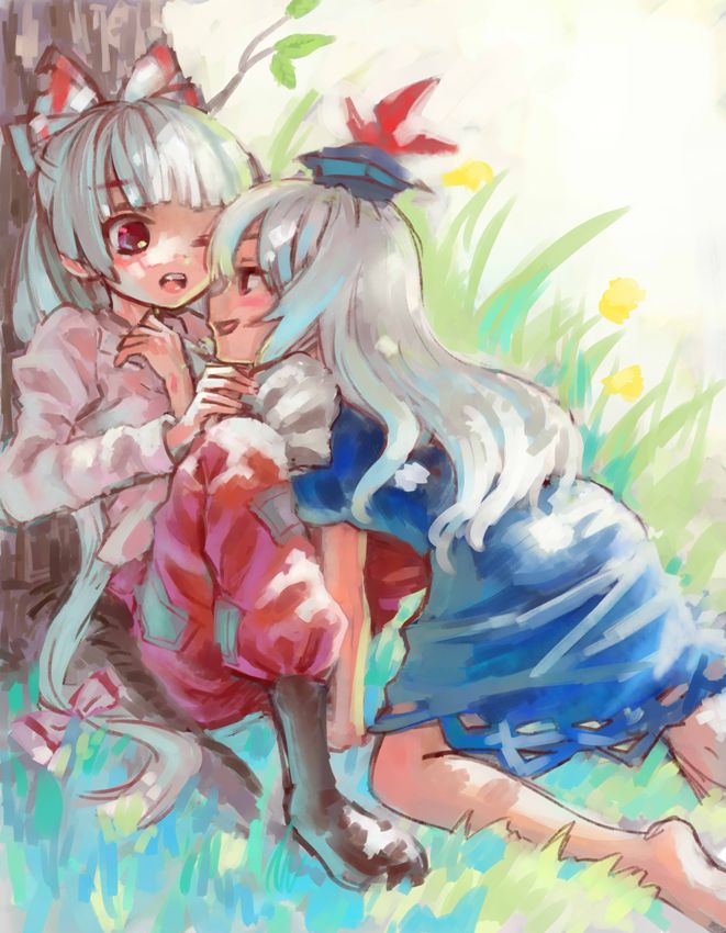 fujiwara no mokou and kamishirasawa keine (touhou) drawn by ama-tou