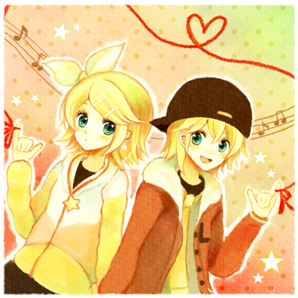 kagamine rin and kagamine len (vocaloid and 1 more) drawn by amane_(kotoune)