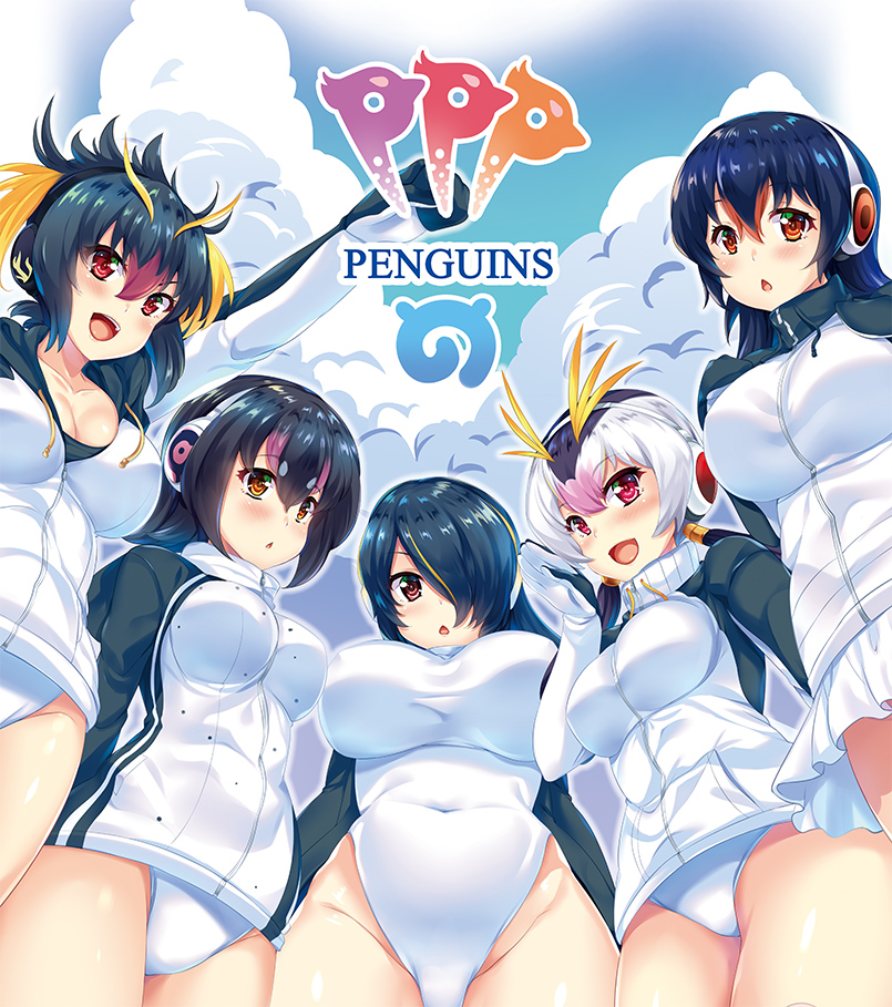 emperor penguin, humboldt penguin, royal penguin, rockhopper penguin, and gentoo penguin (kemono friends) drawn by hinata_sora
