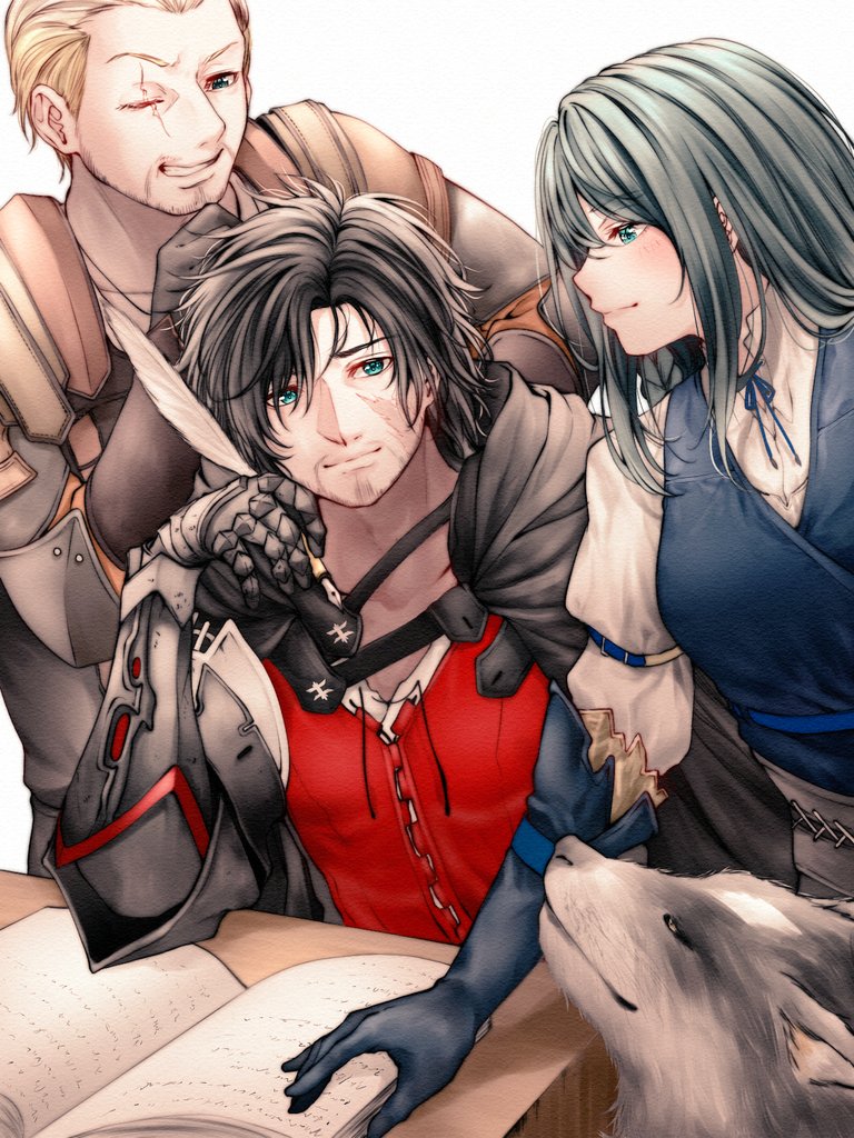 clive rosfield, jill warrick, torgal, and gav (final fantasy and 1 more) drawn by red_hayao