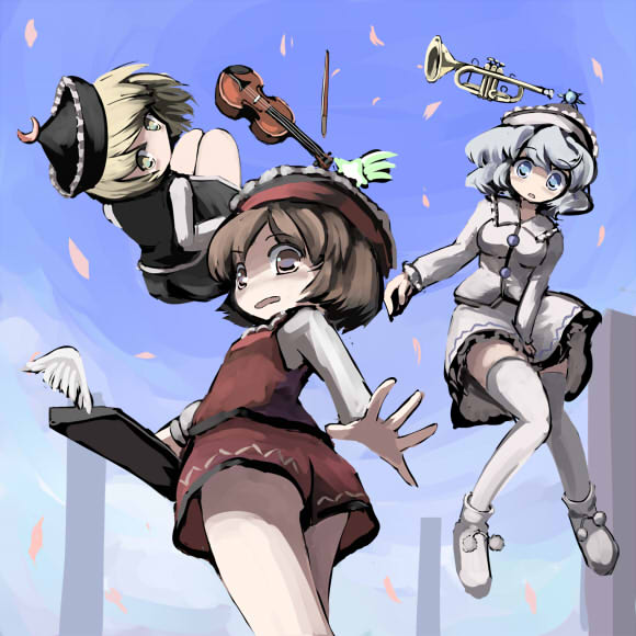 lunasa prismriver, merlin prismriver, and lyrica prismriver (touhou) drawn by gatau