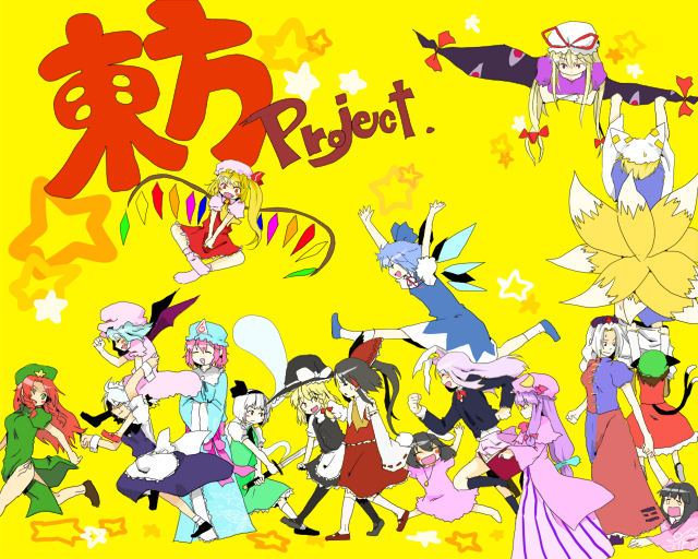 hakurei reimu, kirisame marisa, remilia scarlet, flandre scarlet, izayoi sakuya, and 12 more (touhou) drawn by karasuma