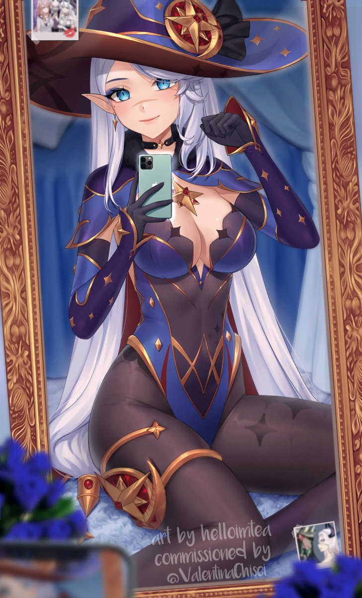mona and valentina chisei (genshin impact and 1 more) drawn by helloimtea