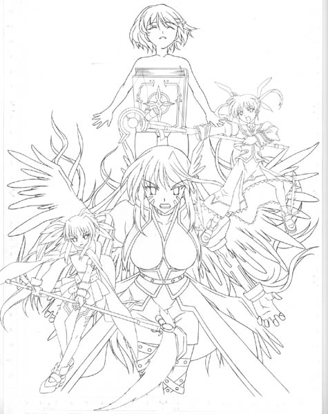 fate testarossa, takamachi nanoha, yagami hayate, raising heart, reinforce, and 2 more (lyrical nanoha and 2 more) drawn by mikage_nao