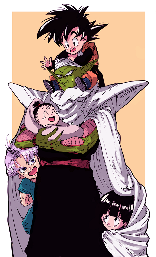 son gohan, trunks, pan, piccolo, and son goten (dragon ball and 2 more) drawn by suzuki_zentarou