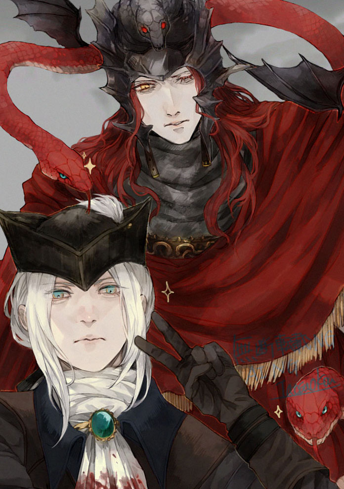 lady maria of the astral clocktower and messmer the impaler (elden ring and 2 more) drawn by frea