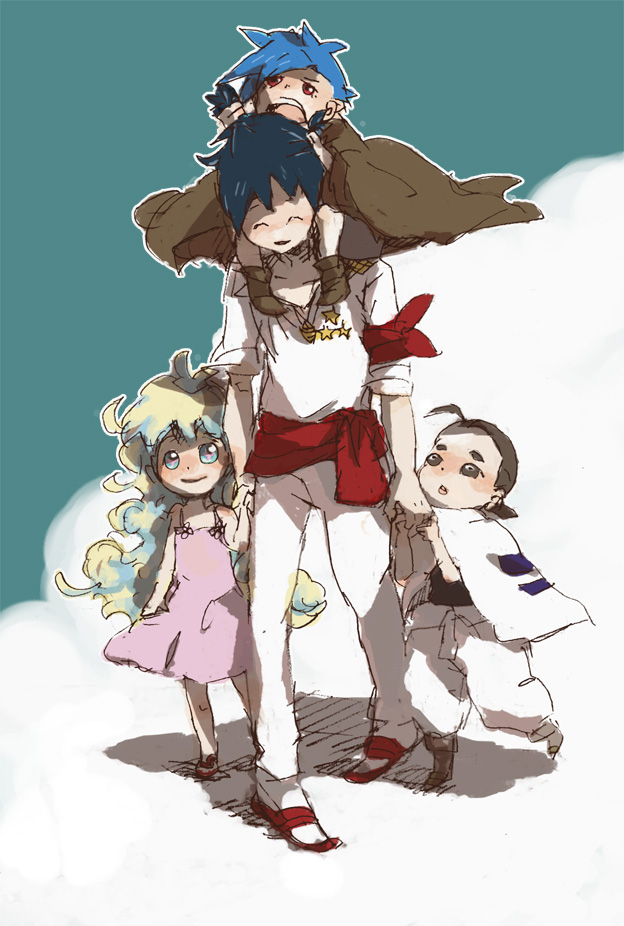 nia teppelin, simon, kamina, and rossiu adai (tengen toppa gurren lagann) drawn by mizumi_(mizukomu)