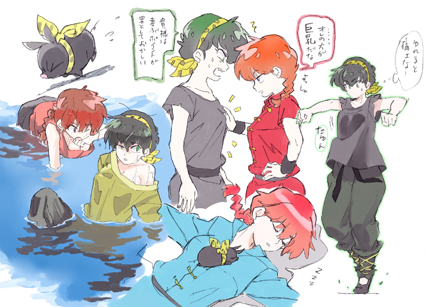 ranma-chan, p-chan, and hibiki ryouga (ranma 1/2) drawn by mito_tomiko