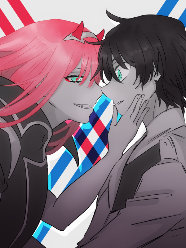 zero two and hiro (darling in the franxx) drawn by temaroppu_(ppp_10cc)