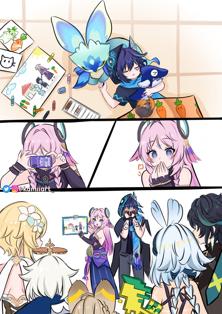 lumine, nahida, paimon, citlali, mualani, and 5 more (genshin impact) drawn by kamiiart