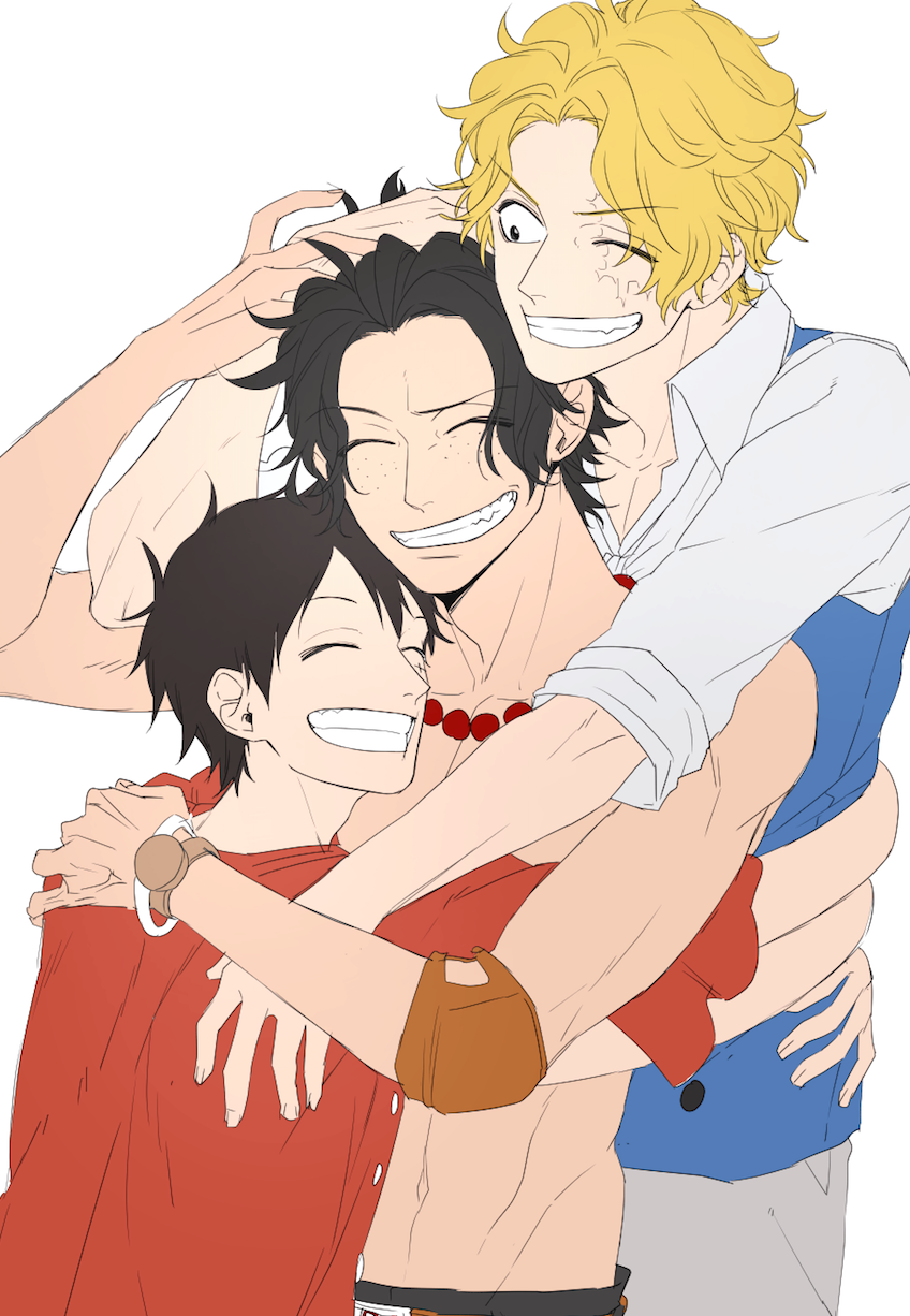 monkey d. luffy, portgas d. ace, and sabo (one piece) drawn by nakumonaga_uma