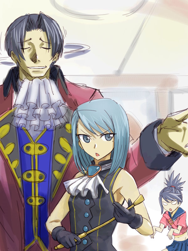 miles edgeworth, franziska von karma, and kay faraday (ace attorney and 2 more) drawn by michael_f91