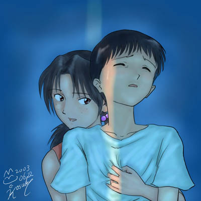 ikari shinji and horaki hikari (neon genesis evangelion) drawn by meguro_fukuzou
