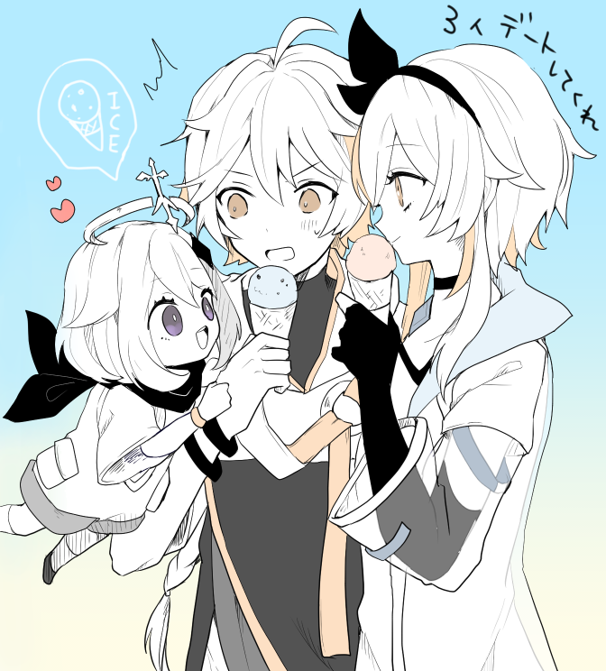 lumine, aether, and paimon (genshin impact) drawn by yae_(yae_ringo)