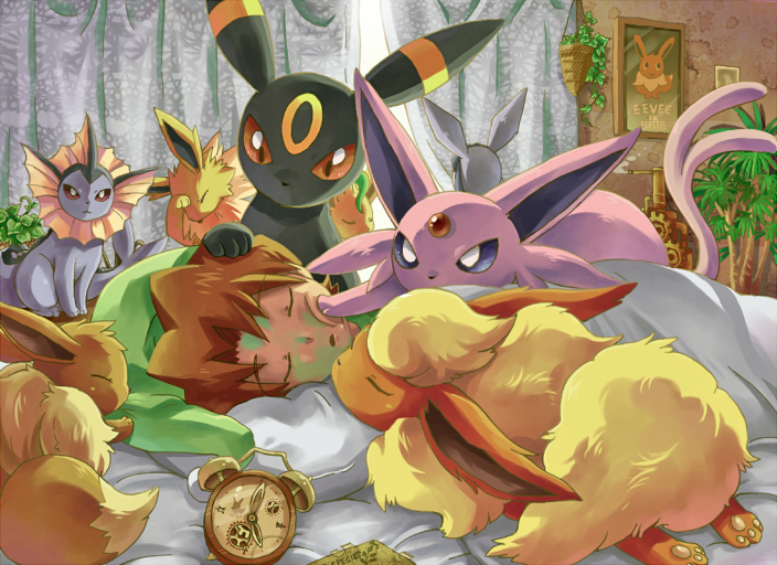 eevee, umbreon, glaceon, vaporeon, espeon, and 4 more (pokemon) drawn by sen_pic
