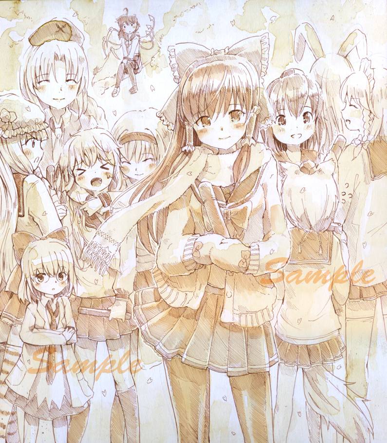hakurei reimu, flandre scarlet, izayoi sakuya, cirno, alice margatroid, and 6 more (touhou) drawn by mayo_riyo