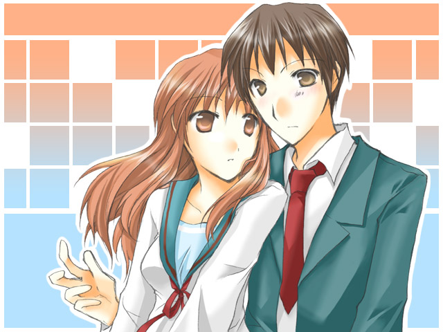 asahina mikuru and kyon (suzumiya haruhi no yuuutsu) drawn by 603_(lolipop)