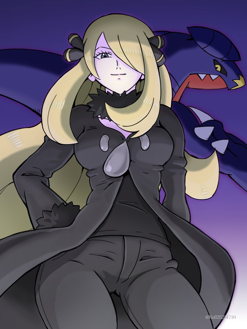 cynthia and garchomp (pokemon and 1 more) drawn by aruke_(gter7727)