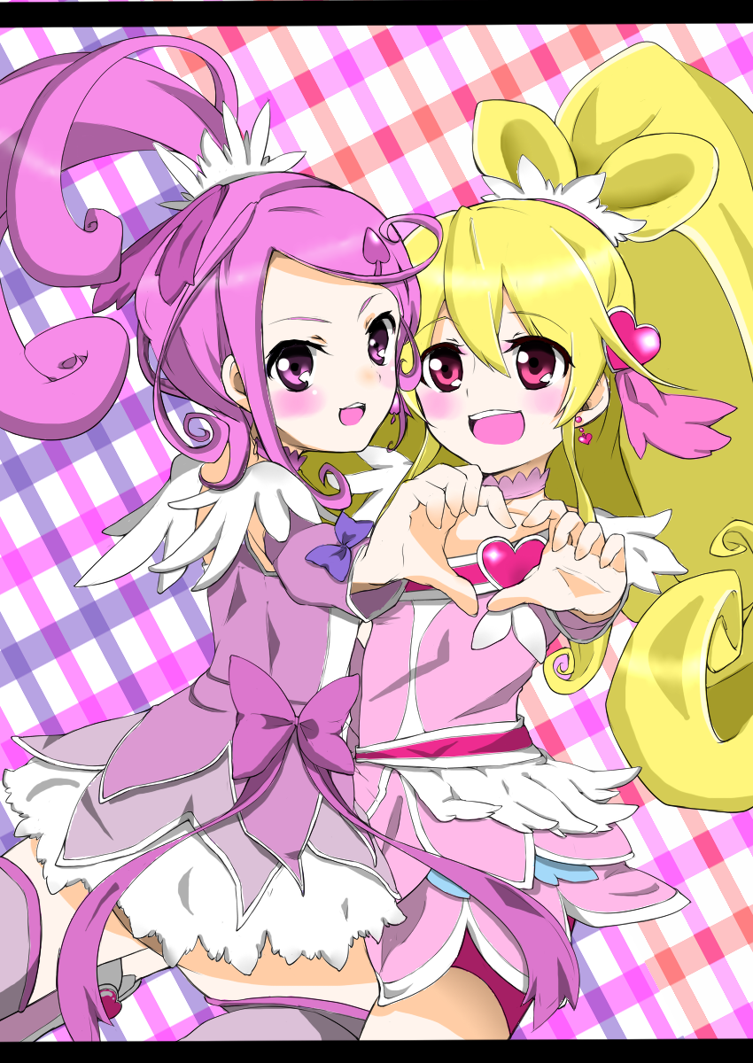 aida mana, kenzaki makoto, cure heart, and cure sword (precure and 1 more) drawn by nekokuzira