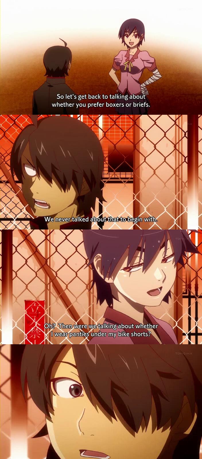 araragi koyomi and kanbaru suruga (monogatari and 1 more)