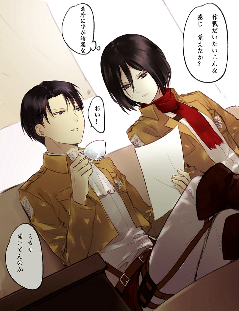 mikasa ackerman and levi (shingeki no kyojin) drawn by yasai_(getsu)