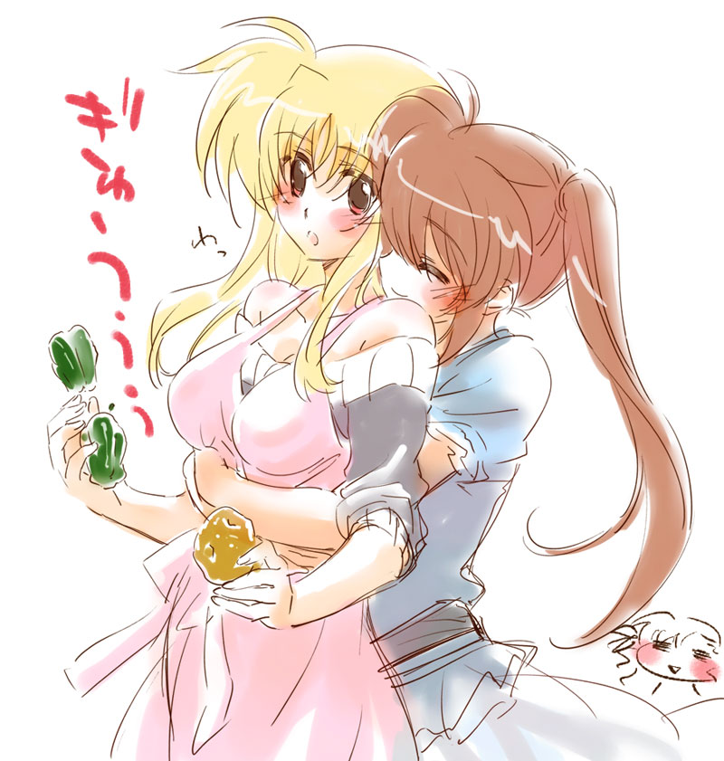 fate testarossa, takamachi nanoha, and vivio (lyrical nanoha and 1 more) drawn by tokoharu