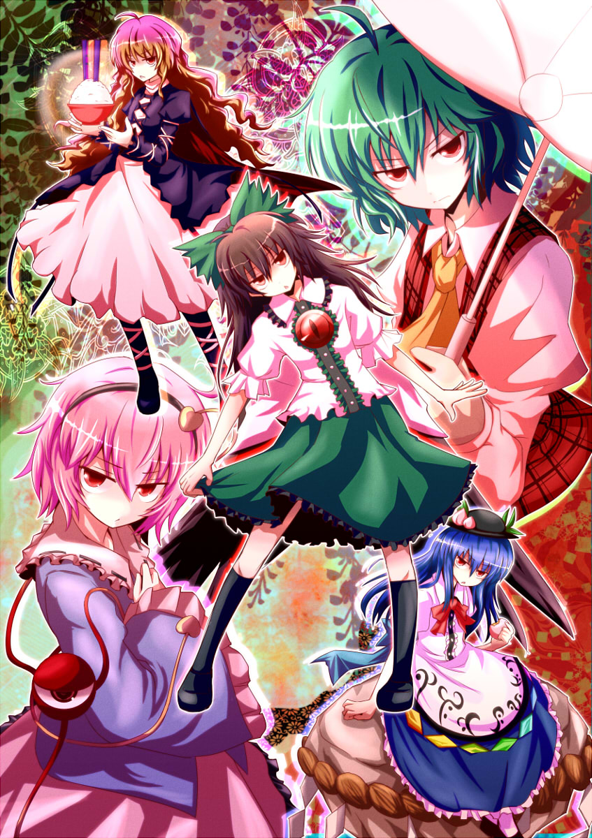 komeiji satori, reiuji utsuho, kazami yuuka, hinanawi tenshi, and hijiri byakuren (touhou) drawn by tori_rui
