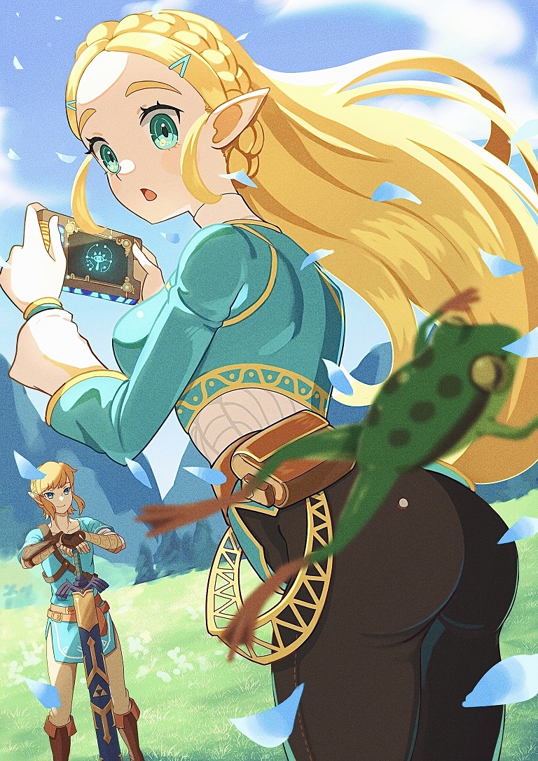 link and princess zelda (the legend of zelda and 1 more) drawn by tebasashi_(ewfewsfsf)