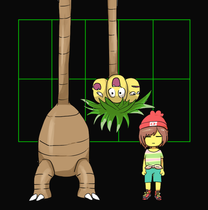 selene, frisk, alolan exeggutor, and lesser dog (pokemon and 2 more) drawn by mura_satori