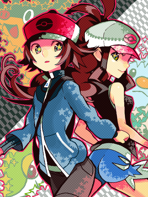 hilda and hilbert (pokemon and 1 more) drawn by santou_suihei