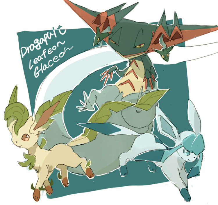 glaceon, leafeon, dreepy, and dragapult (pokemon) drawn by cc8nw42u15apug0