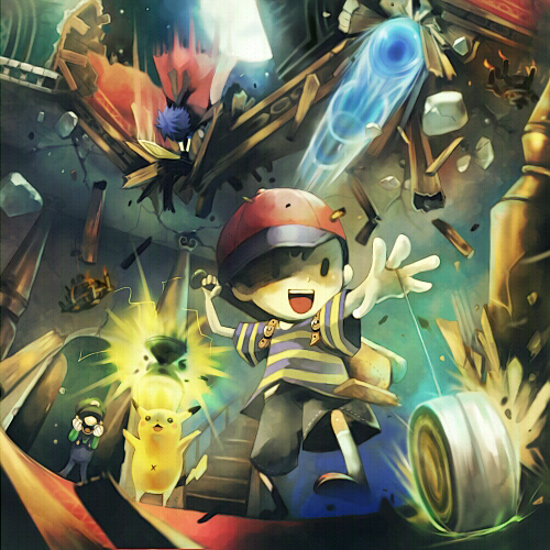 pikachu, sonic the hedgehog, luigi, ike, and ness (pokemon and 9 more) drawn by sui_(petit_comet)