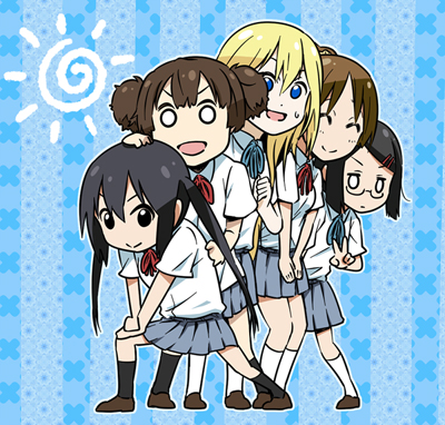 nakano azusa, hirasawa ui, suzuki jun, saitou sumire, and okuda nao (k-on! and 2 more) drawn by c_(neta)